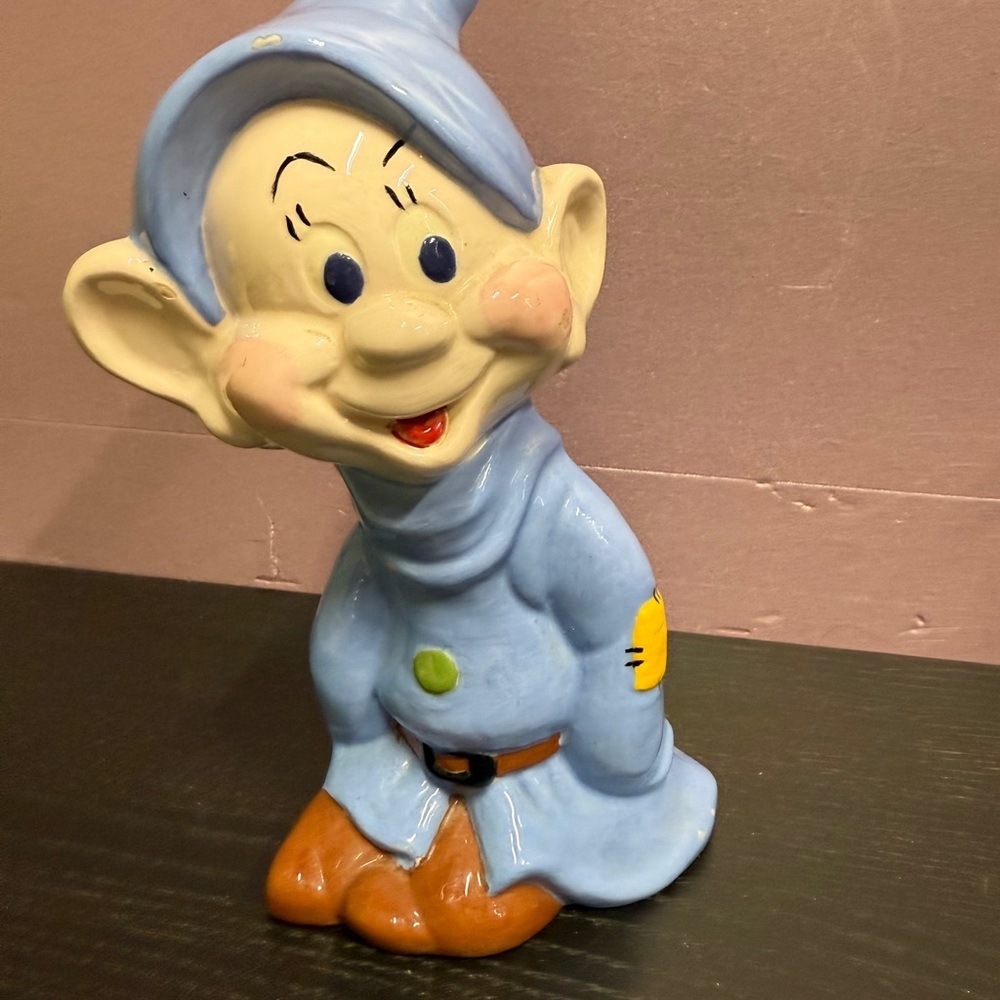 Vintage Walt Disney Production Blue Dopey Dwarf Ceramic Figurine Snow White - Picture 9 of 15